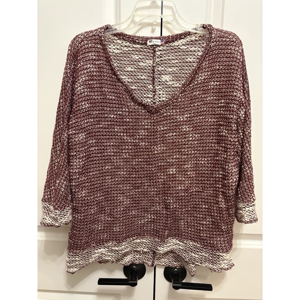 Kut From The Kloth Space-Dye V-Neck Pullover Sweater KT17710 Burgundy Small